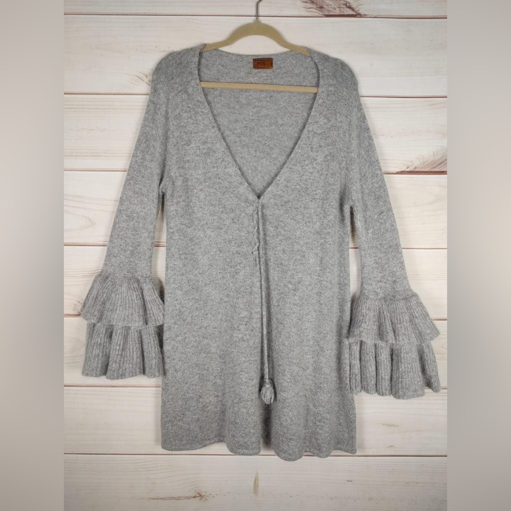 Poll L Sweater Woman’s Grey Cardigan Duster Poly/rabbit hair/wool Long Sleeves